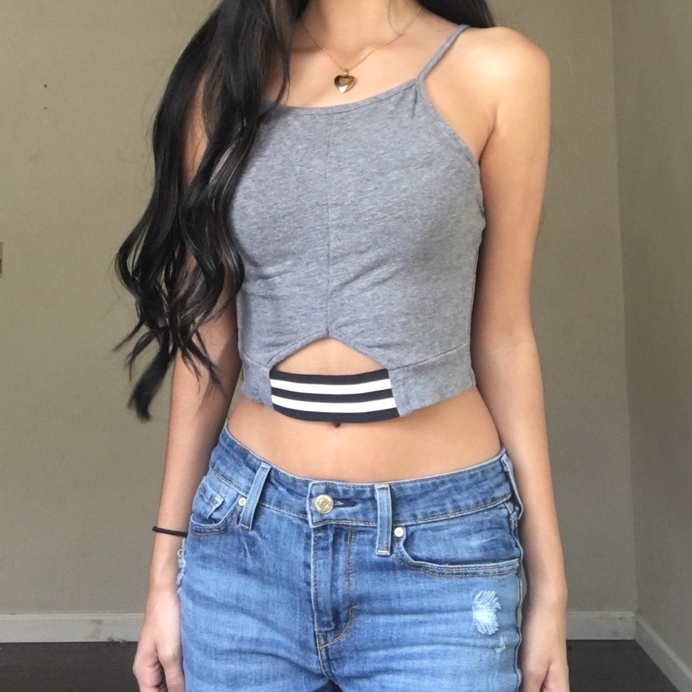 Grey tank/crop top with stripped band